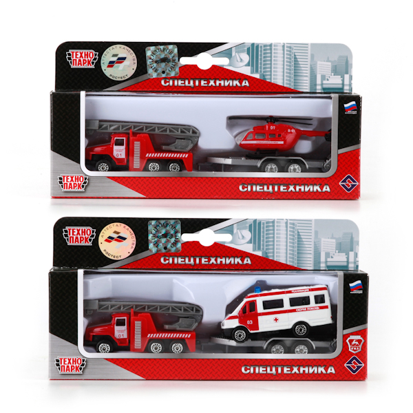 Набор из 2-х металлических моделей Пожарная техника с аксессуарами, 7,5 см   